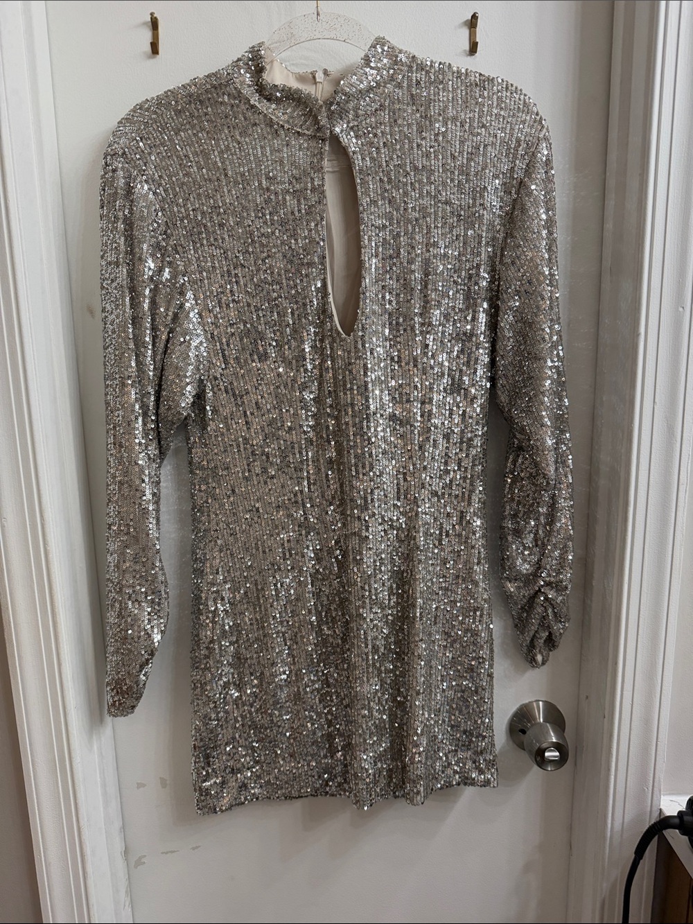 Ronny Kobo Collection Silver Sequin Mini Dress with Keyhole